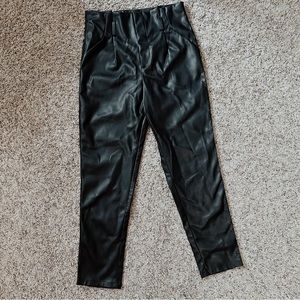 Lucy Paris Faux Leather Trouser Business Casual Black Pants High Rise Streetwear